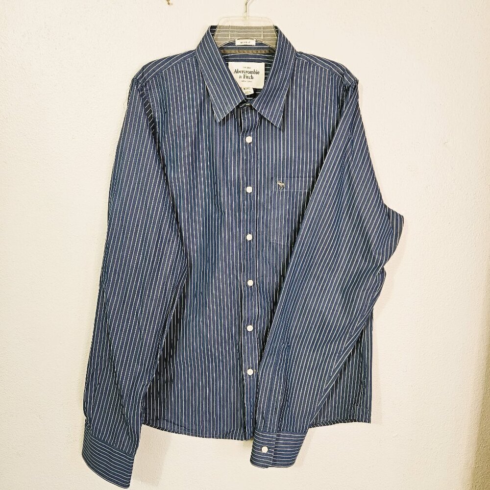 Abercrombie & Fitch Men's Blue and White Minimalist Casual Shirt SZ XXL